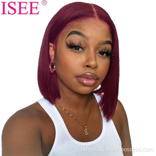 Top Quality Brazilian Human Hair 1b 99j Ombre Color Wigs,Burgundy Red Colord Transparent Lace Front Wig